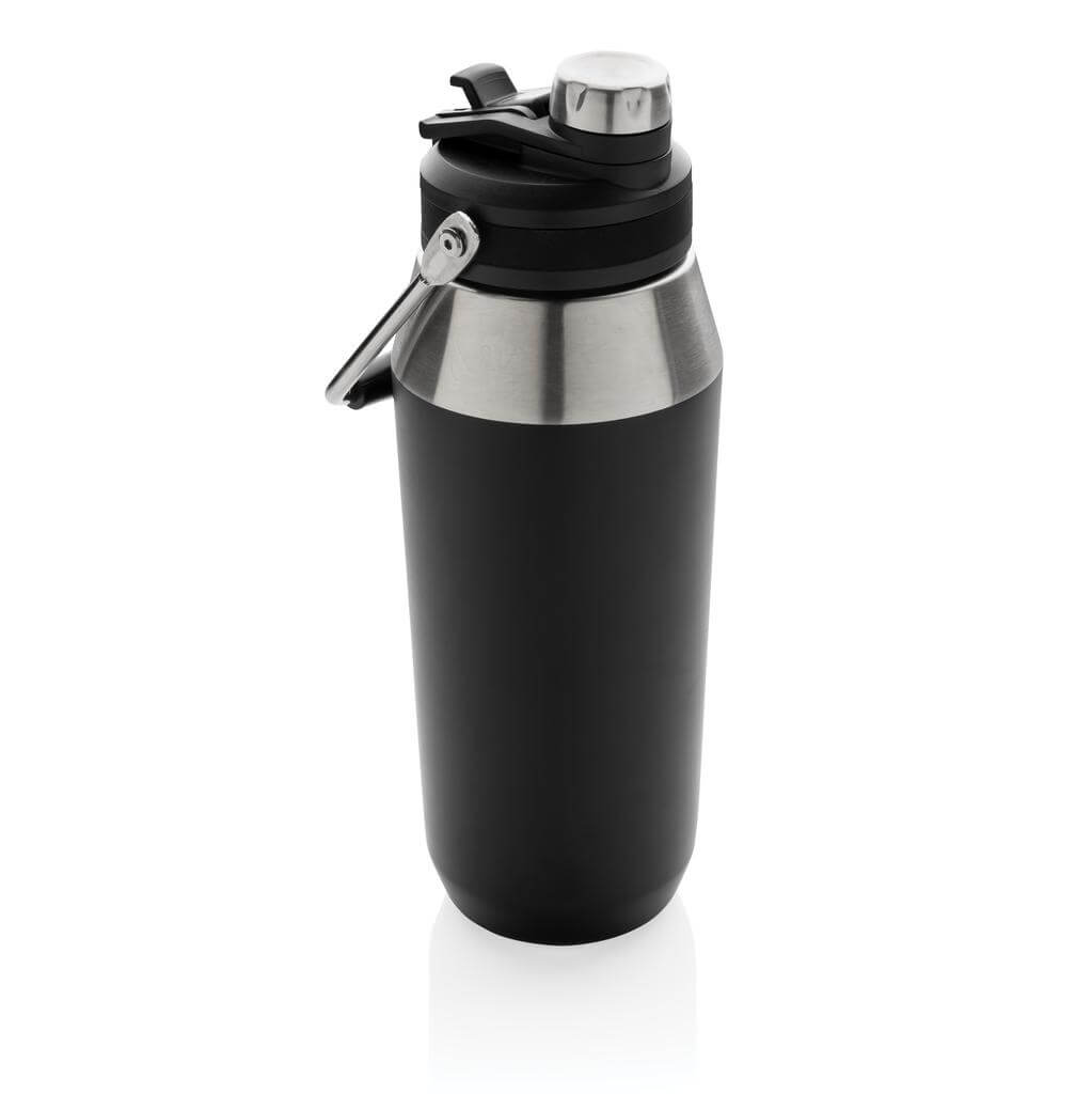 Hans Larsen Vacuum Bottle with Solid Handle and Dual Lid - 1L - Black