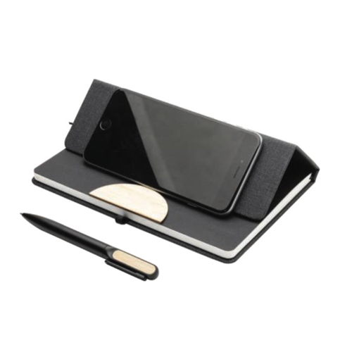 Bamboo A5 Hard Cover Notebook with Folding Phone Stand and Pen Set