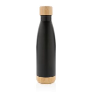 Giftology Double Wall Stainless Bottle with Bamboo Lid and Base - Black