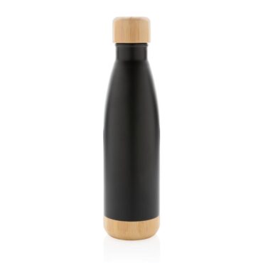 Giftology Double Wall Stainless Bottle with Bamboo Lid and Base - Black