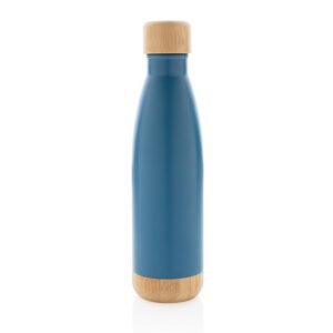 Giftology Double Wall Stainless Bottle with Bamboo Lid and Base - Blue