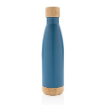 Giftology Double Wall Stainless Bottle with Bamboo Lid and Base - Blue