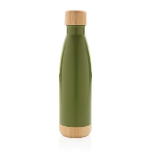 Giftology Double Wall Stainless Bottle with Bamboo Lid and Base - Green