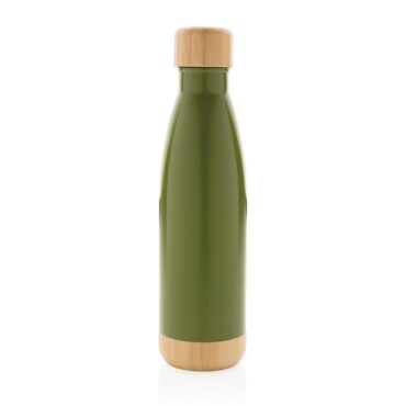 Giftology Double Wall Stainless Bottle with Bamboo Lid and Base - Green