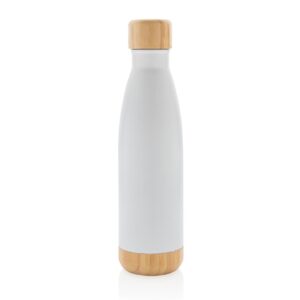 Giftology Double Wall Stainless Bottle with Bamboo Lid and Base - White