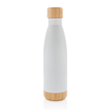 Giftology Double Wall Stainless Bottle with Bamboo Lid and Base - White