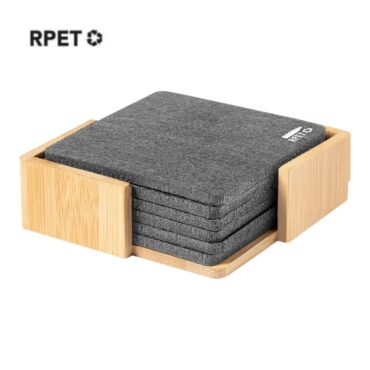 eco-neutral RPET Set of 6 Felt Coasters with Bamboo Stand
