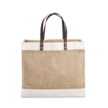 Juco/Canvas Bag with Leather Strap - Natural