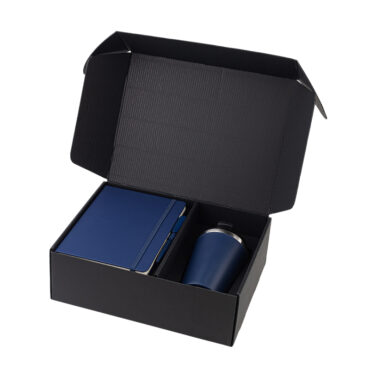 Giftology Set of Double Walled Tumbler, A5 Notebook and Pen - Navy Blue