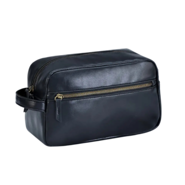 Spacious PU Leather Travel Toiletry Bag - Black