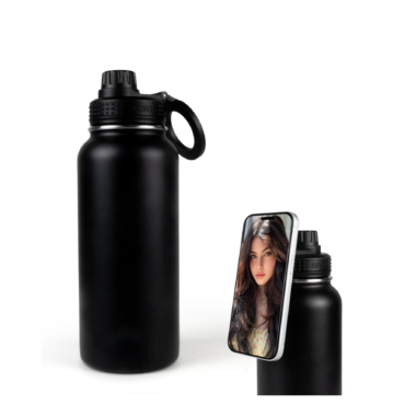 Magnetic Phone Holder, Double Wall Stainless Steel Water Bottle - Black (950ml)