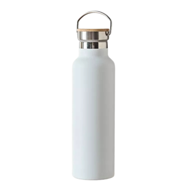 Stainess Steel Bamboo Lid Flask - 600ml (White)