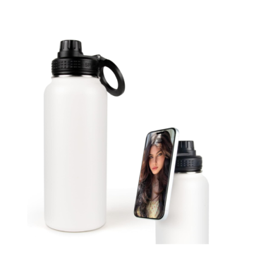 Magnetic Phone Holder, Double Wall Stainless Steel Water Bottle - White (950ml)