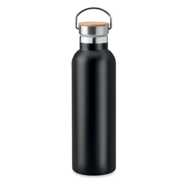 Stainess Steel Bamboo Lid Flask - 600ml (Black)