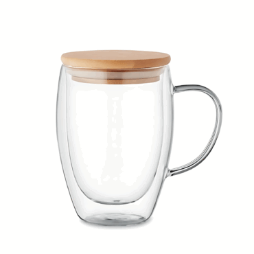 Double Wall Glass Mug with Bamboo Lid