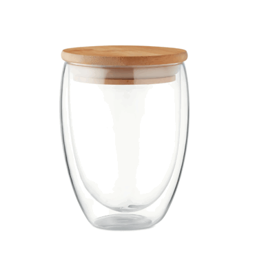 Double Wall Glass Mug with Bamboo Lid - 350ml