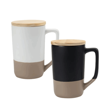 Two-toned Ceramic Mugs with Clay Bottom and Bamboo Lid - 460ml